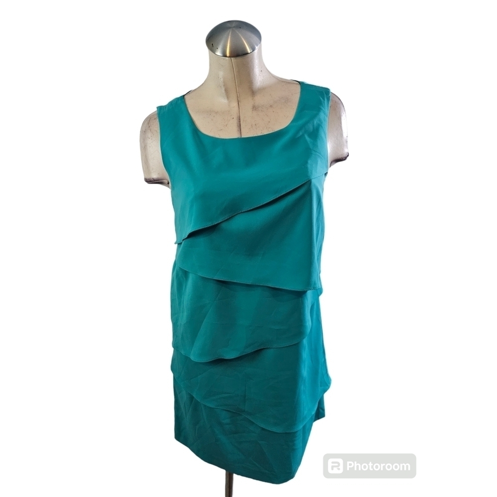 London Times Size 8 Sleeveless Layered Dress Turquoise